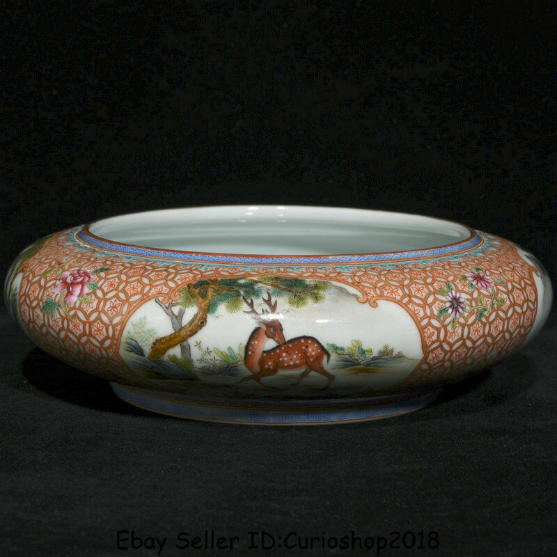 6.8" China Colour Enamels Porcelain Dynasty Animal Deer Horse Dog Brush Washer