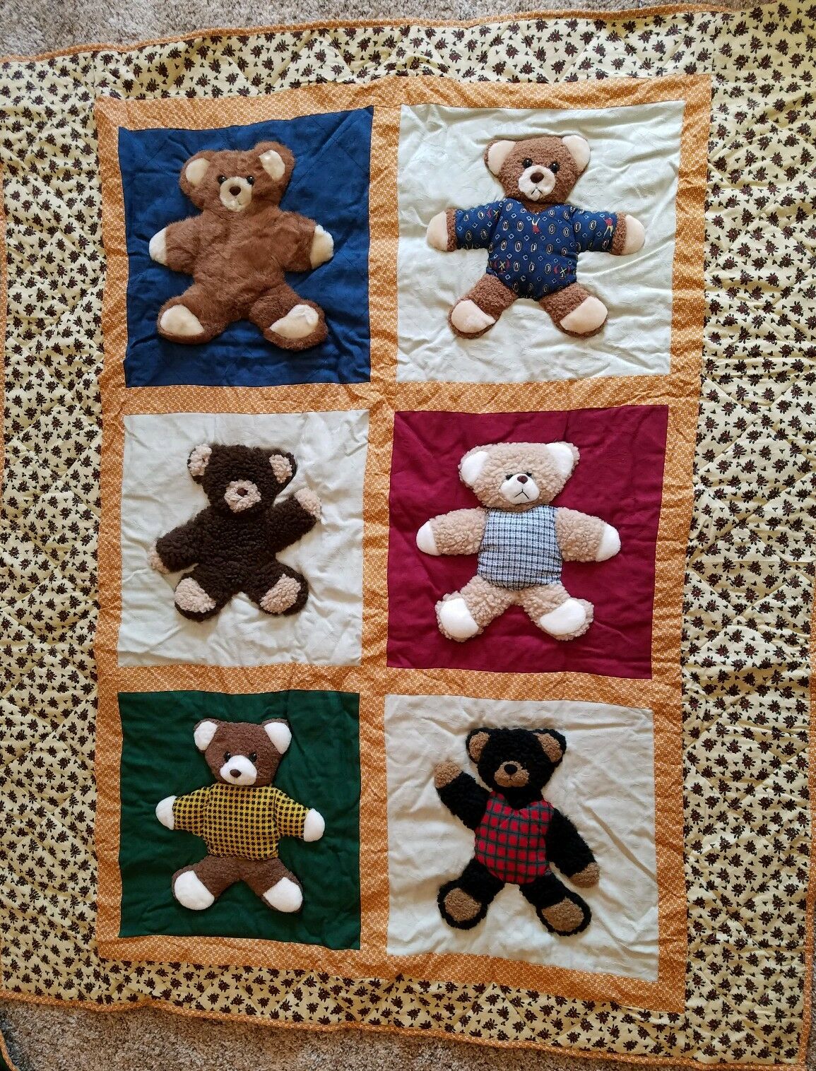 New! 3 Pc Teddy Bear Comforter With 2 Pillow Shams Six Different Cuddly Bears 3d