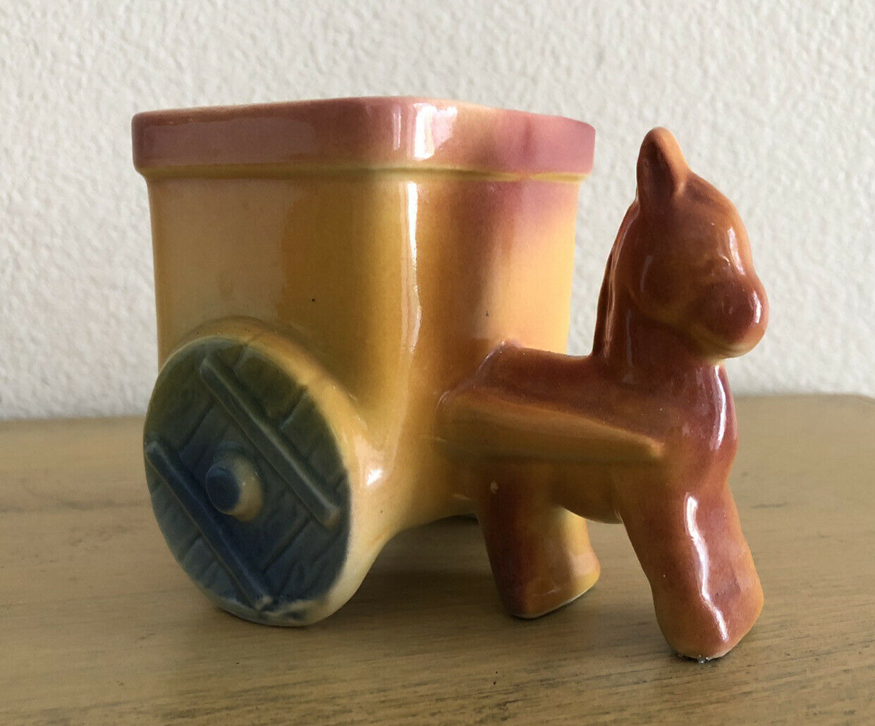 Vintage Shawnee Ceramic Donkey With Cart Planter