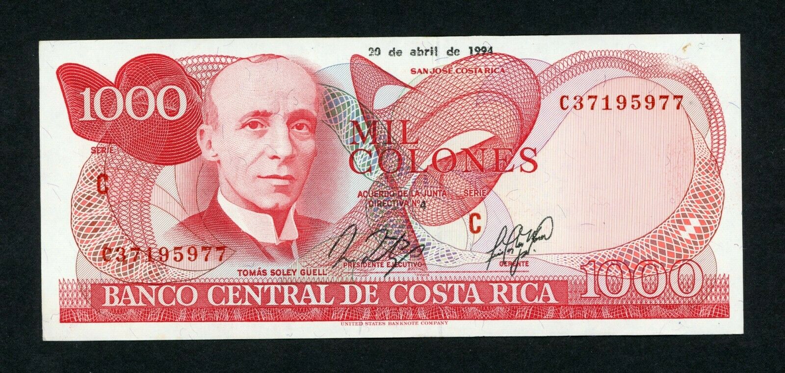 Costa Rica 1000 Colones 20-4-1994  Pick # 259b  Xf.