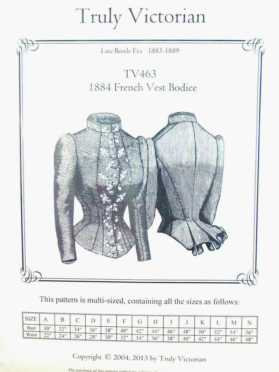 Truly Victorian Tv463 Sewing Pattern For 1883-1889 French Vest Bodice Blouse