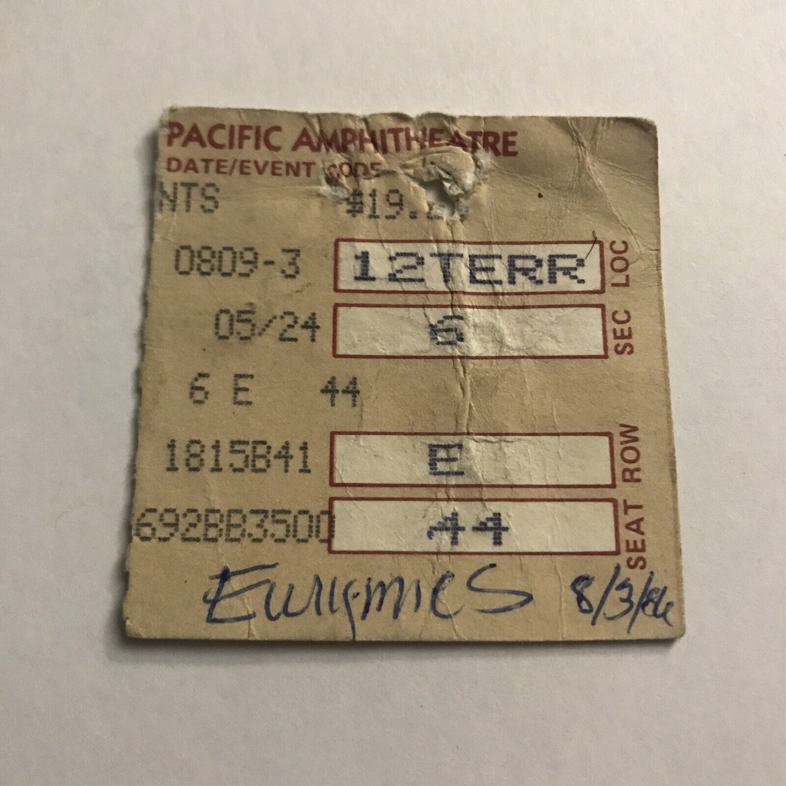 The Eurythmics Pacific Amphitheatre California Concert Ticket Stub Vintage 1986