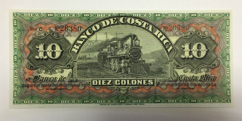 Scarce 1901 Costa Rica 10 Colones Banknote Pick S174r Gem Uncirculated
