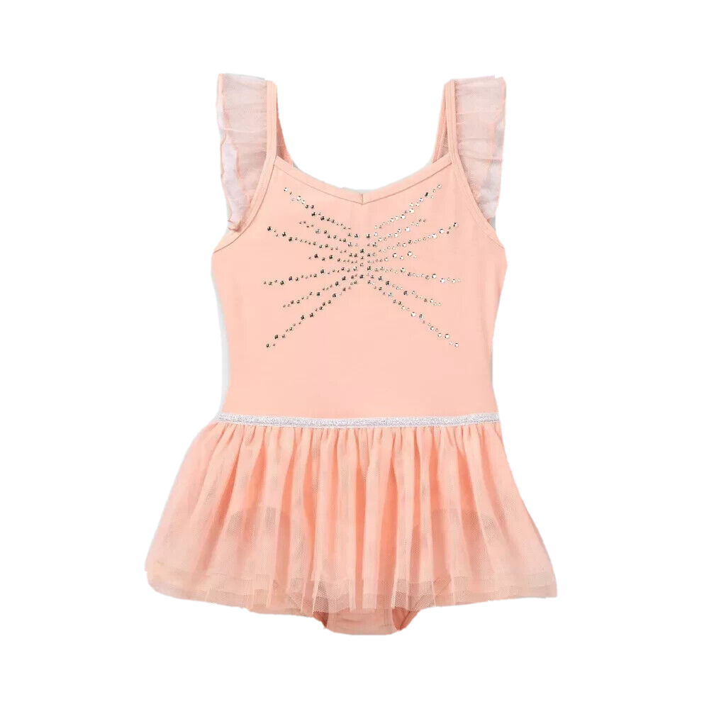 Cat & Jack Girls' Xl Dancewear Cami Flutter Sleeve Leotard With Pink Skirt