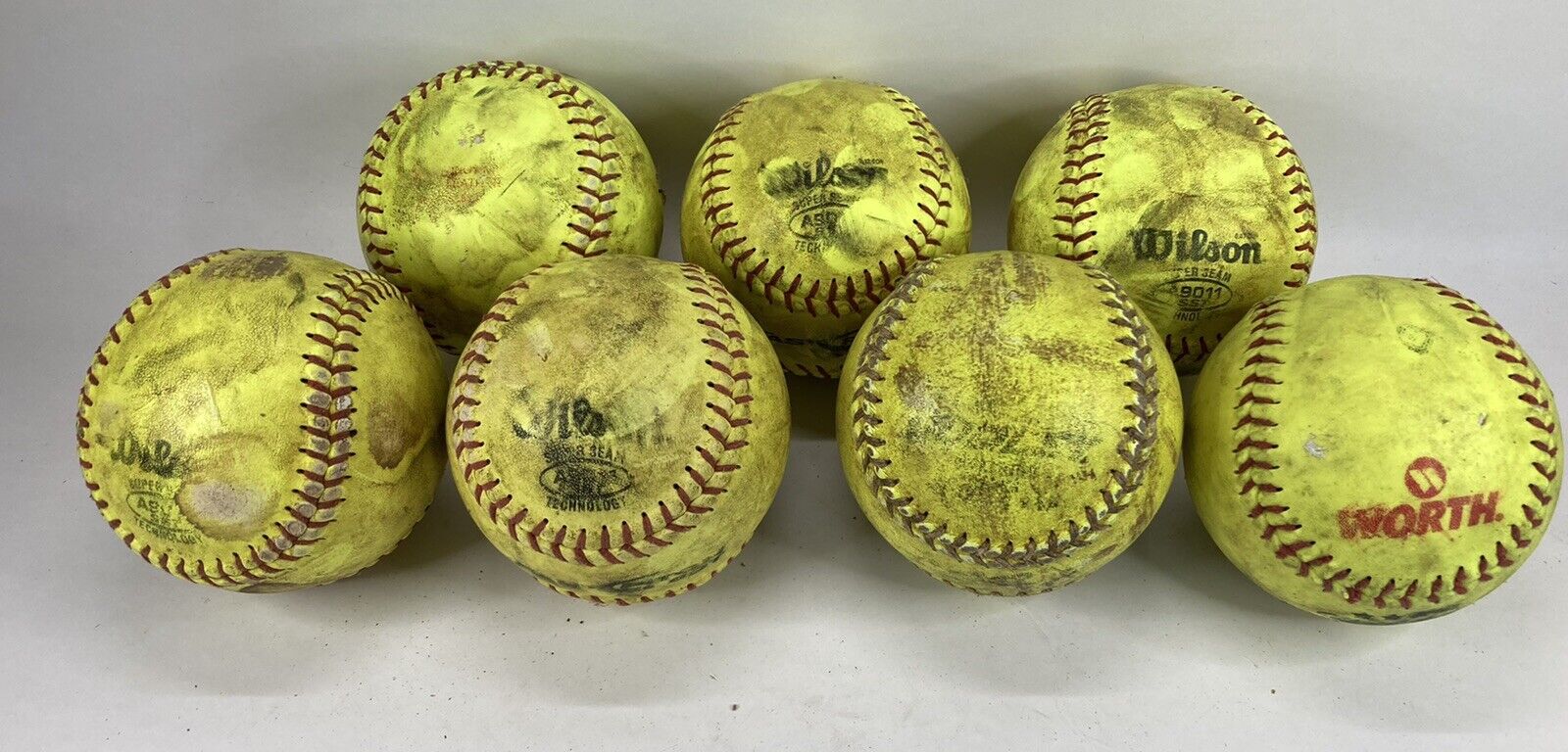 Lot 7 Fastpitch 12” Softballs Used Training Practice Worth Wilson A9011sst Nfca