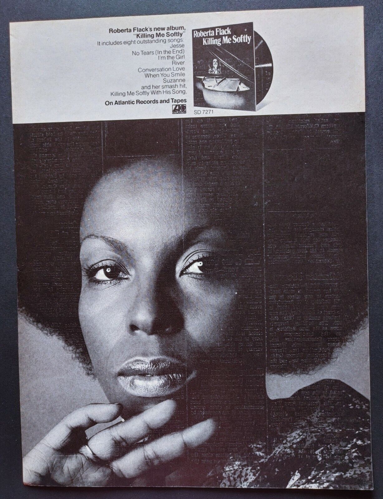 Roberta Flack Killing Me Softly 1973 Vintage Promo Ad