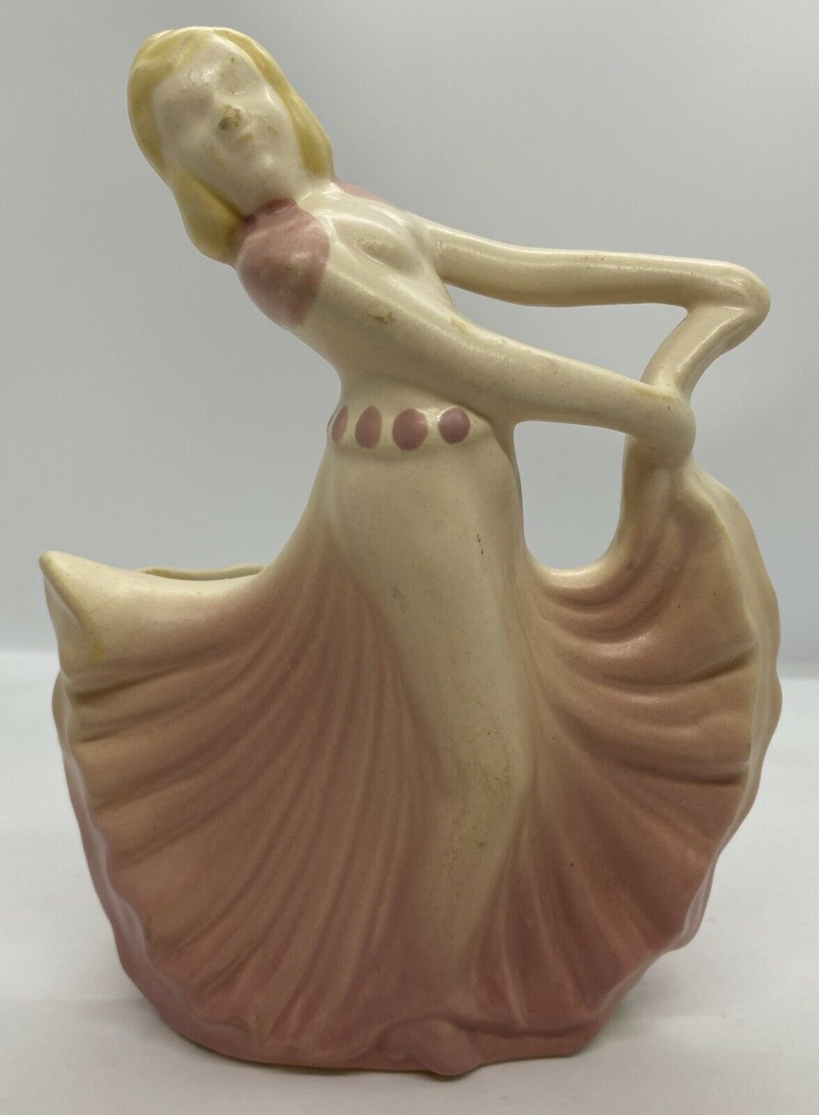 Vintage Mcm Shawnee Usa Blonde Woman Dancer Flare Dress Planter Pot