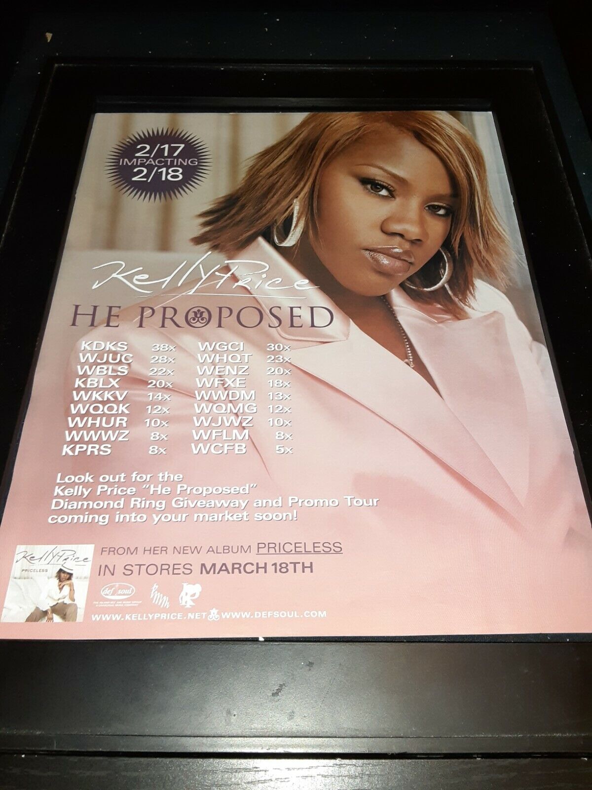 Kelly Price He Proposed Rare Original Radio Promo Poster Ad Framed!