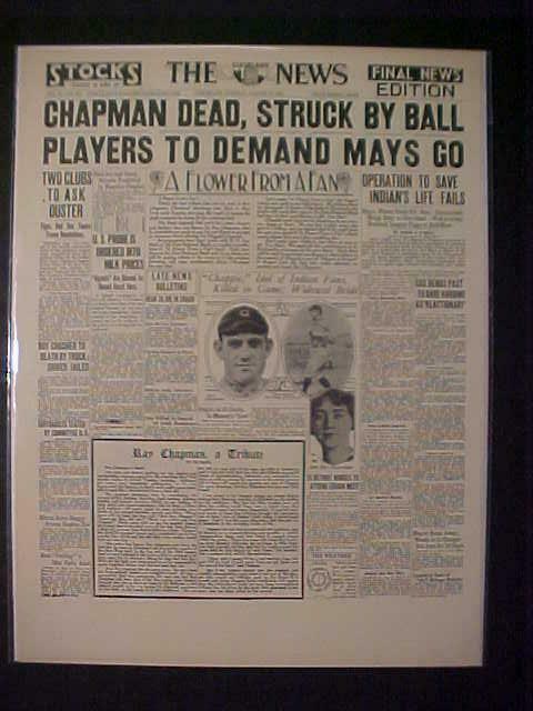 Vintage Newspaper Headline ~baseball Indian Team Ray Chapman Struck Dies 1920