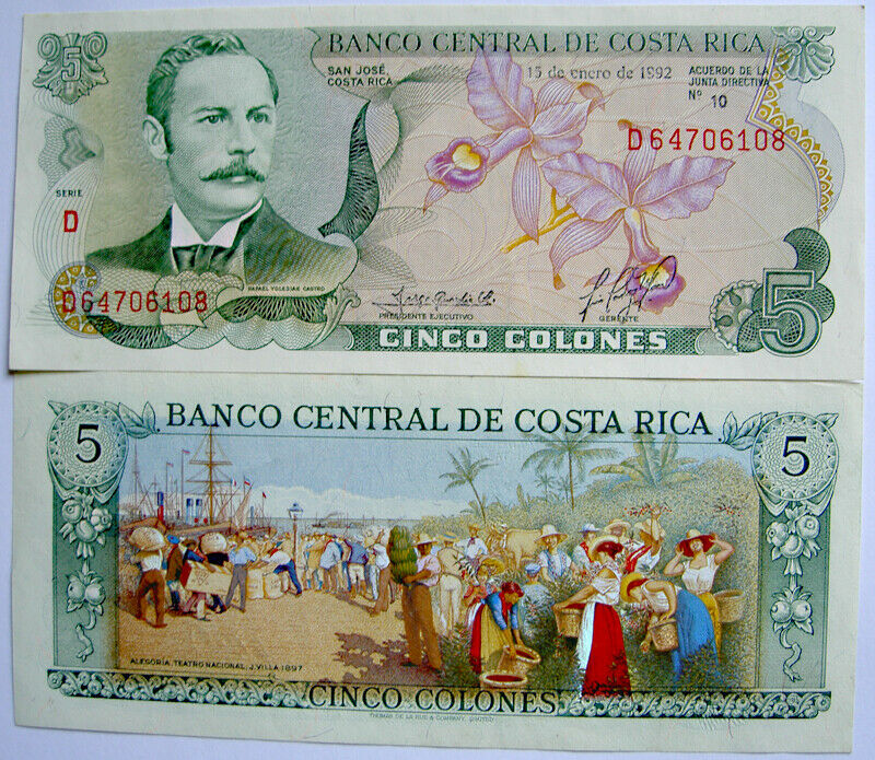 Costa Rica, 5 Colones, 1992 Unc. Free Shipping