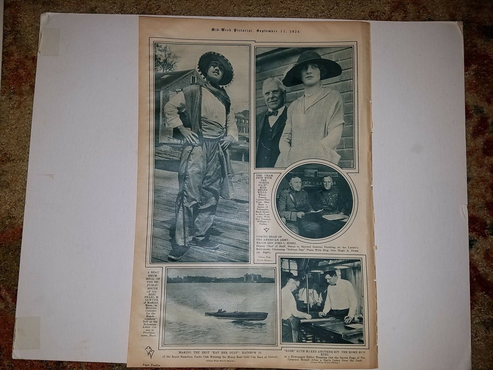 Babe Ruth Syracuse Herald Rainbow Iv Gold Cup Boat 1924 Mw Pictorial Sheet