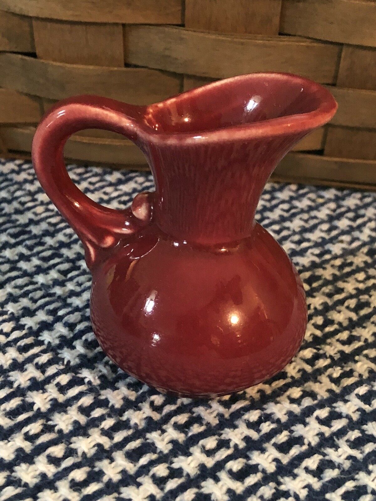 ~ Vintage Shawnee Pottery Miniature Vase ~ Grecian Pitcher  ~ Burgundy  ~ Usa ~