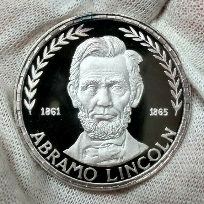1970 Equatorial Guinea 75 Pesetas Abraham Lincoln Proof .9999 Silver