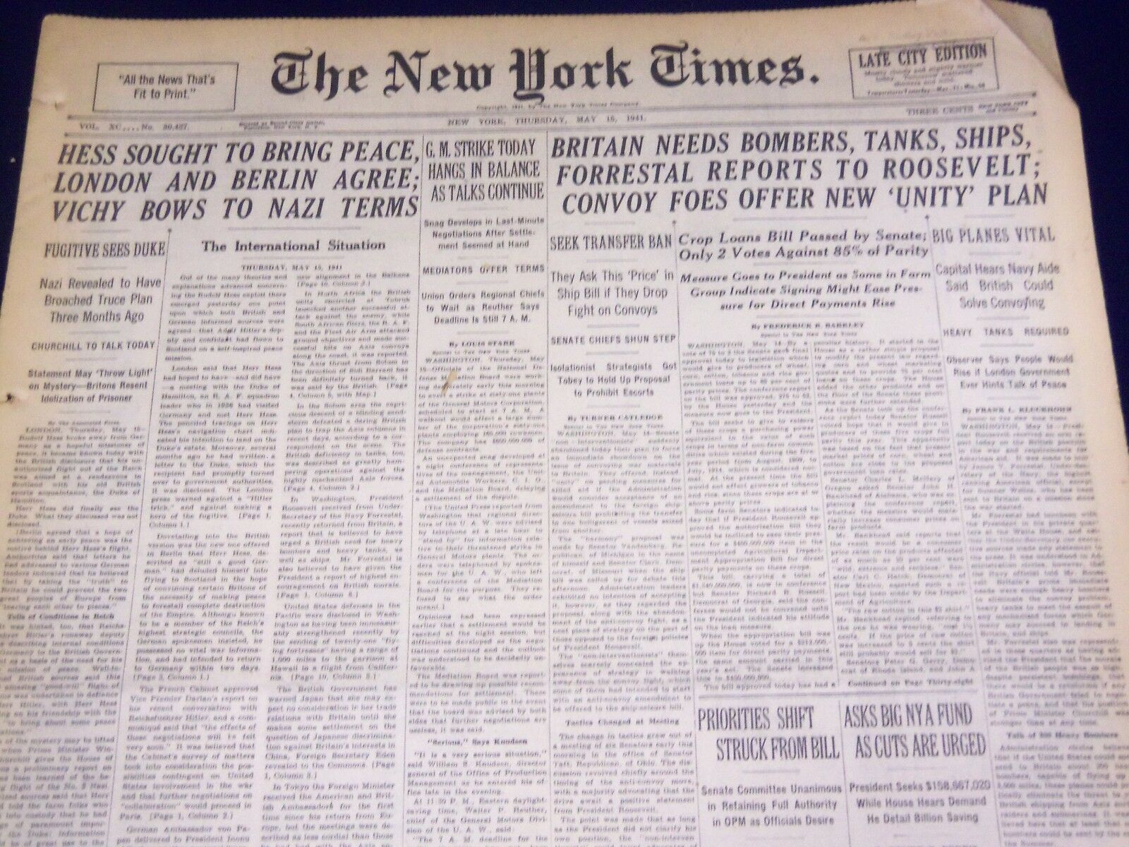 1941 May 15 New York Times - Hess Sought To Bring Peace - Nt 1456