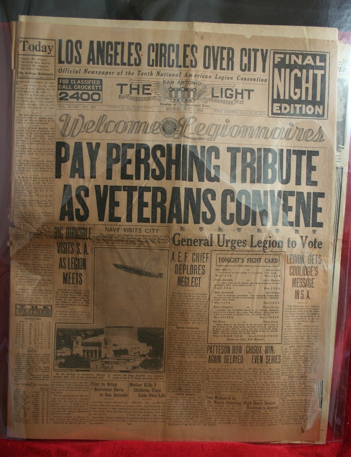 Rare San Antonio Light October 8, 1928 American Legion Convention Pershing +more