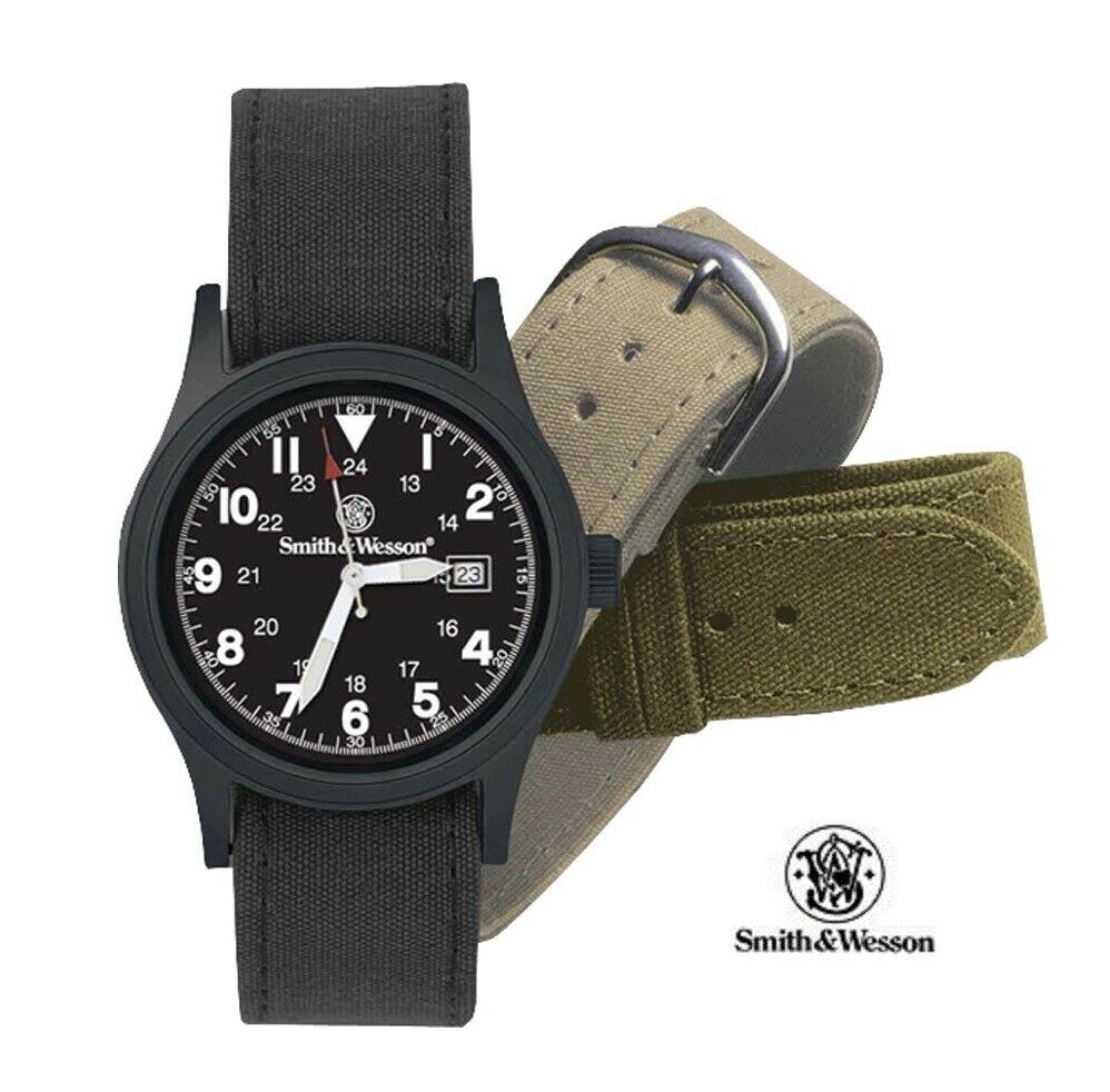 Smith & Wesson Military Watch Luminous Black Face Water Resistant Extra Bands