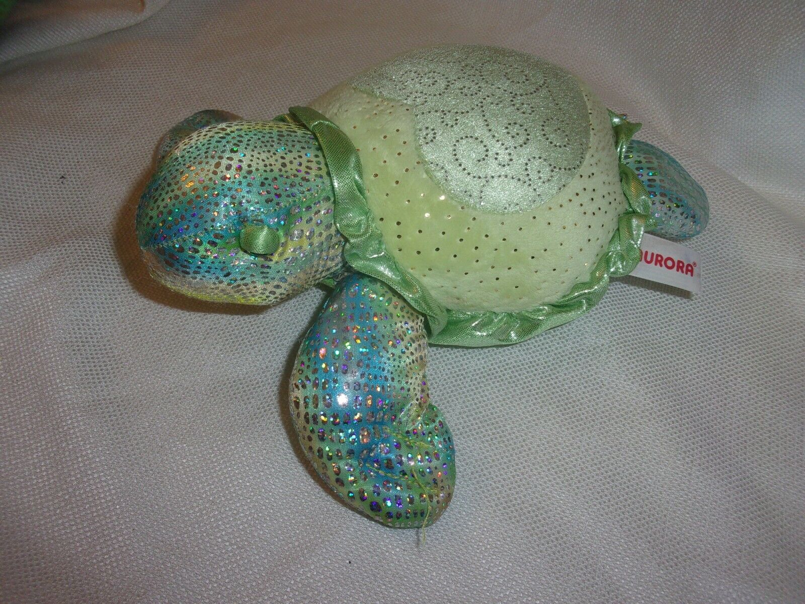 Aurora Tamara Turtle Sea Sparkles Heart Green Blue Silver Shiny Plush Lovey 10"