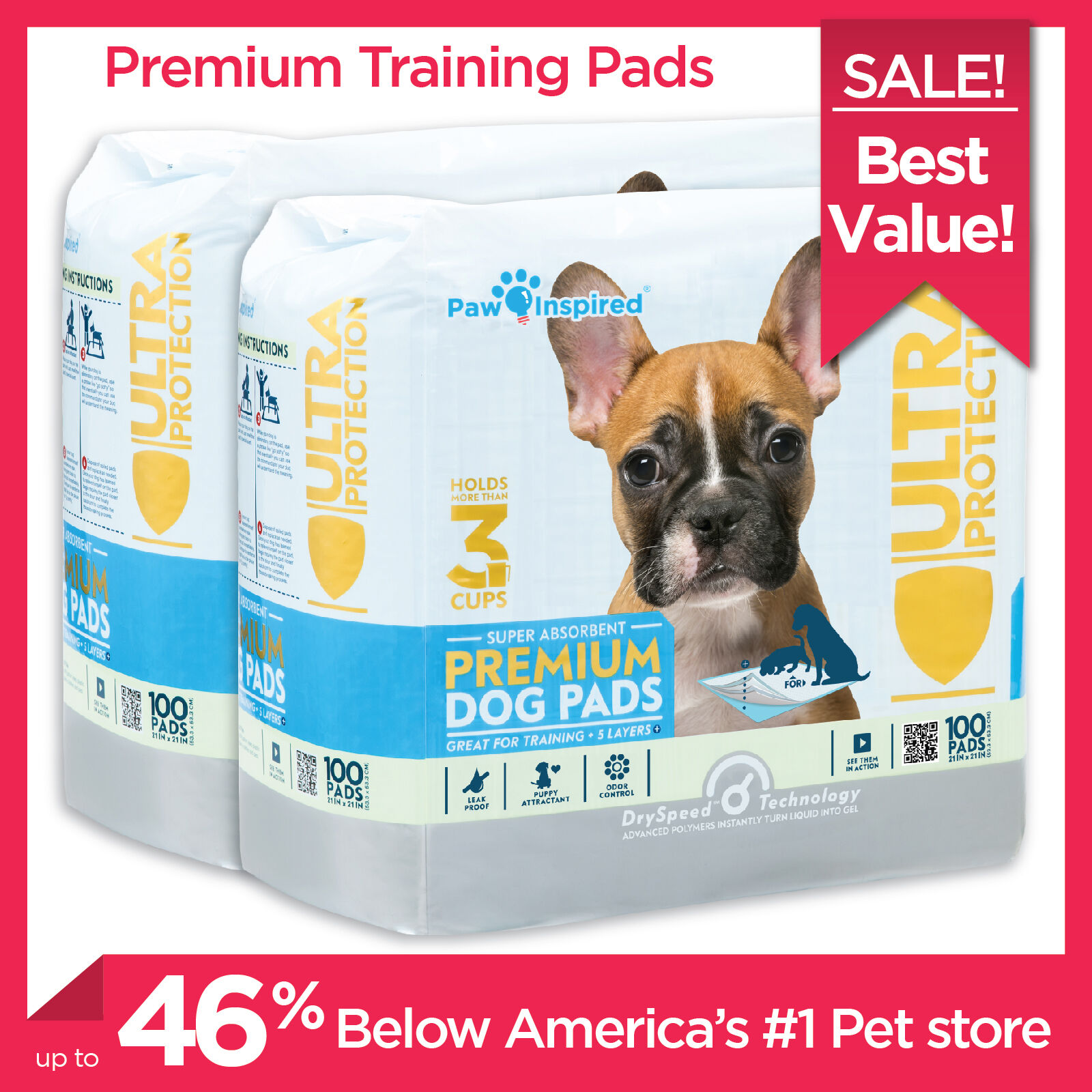 200/400ct Paw Inspired Puppy Dog Training Pads Bulk, Wee Wee Pad, Potty Training
