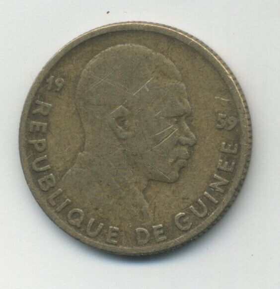Guinea  5 Francs  1959  Km 1 Condition F+ Brass
