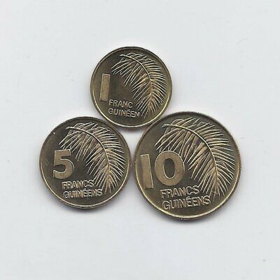 Guinea 1985 Three Uncirculated Extremely Rare Coins Set 1 5 10 Francs