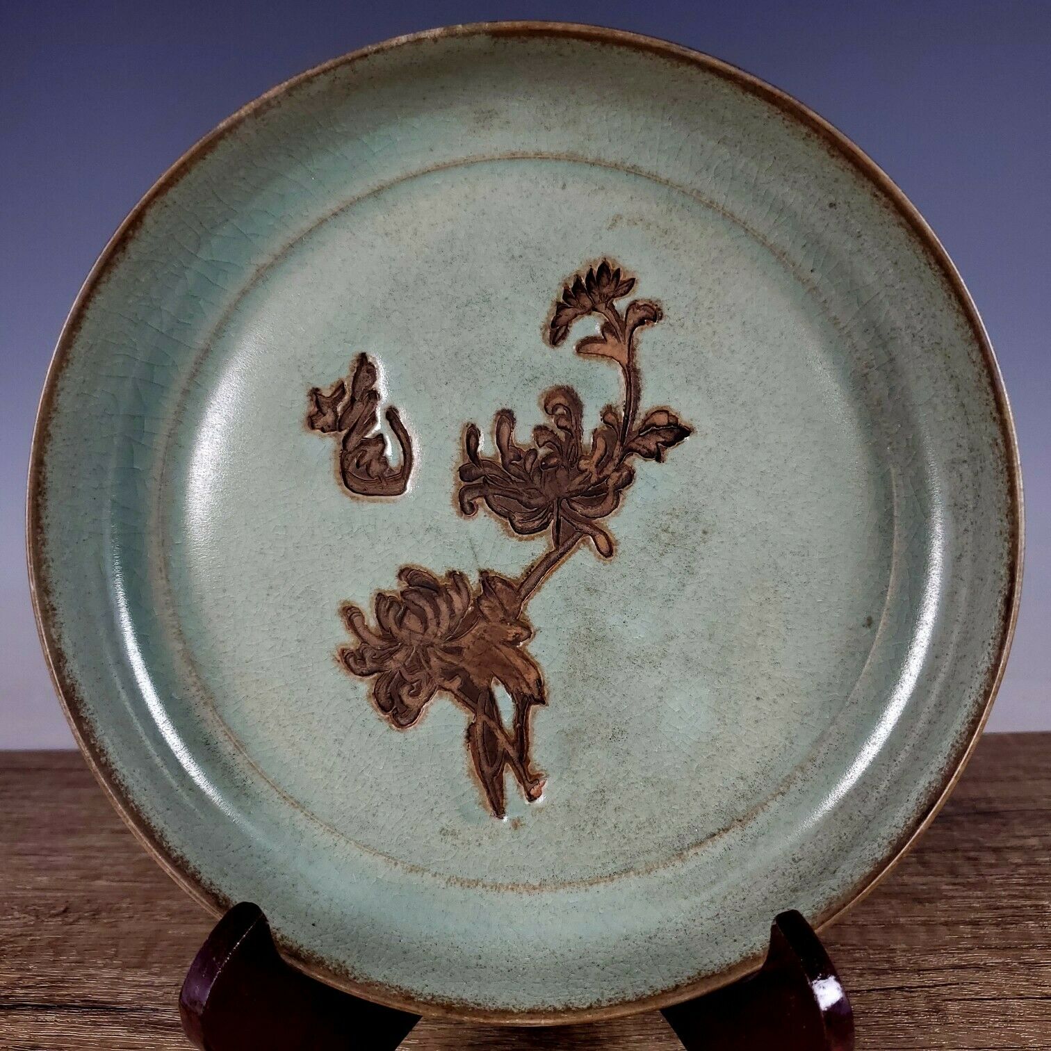 7.7"old Song Dynasty Porcelain Ru Kiln Mark Ice Crack Chrysanthemum Brush Washer