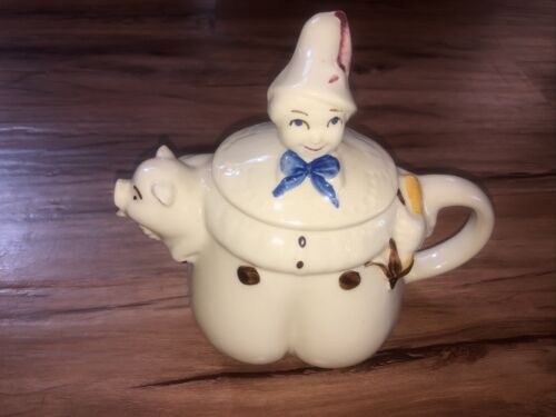 Vintage Shawnee "tom The Piper's Son" Teapot W/ Pig Spout & Clown Lid Mint!