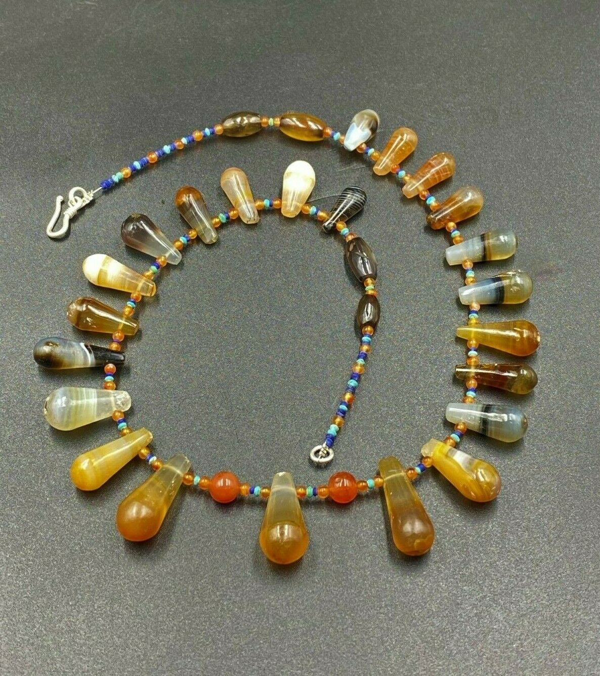 Vintage Old Banded Agate In Drop Shapes South East Asian Burma Cambodian
