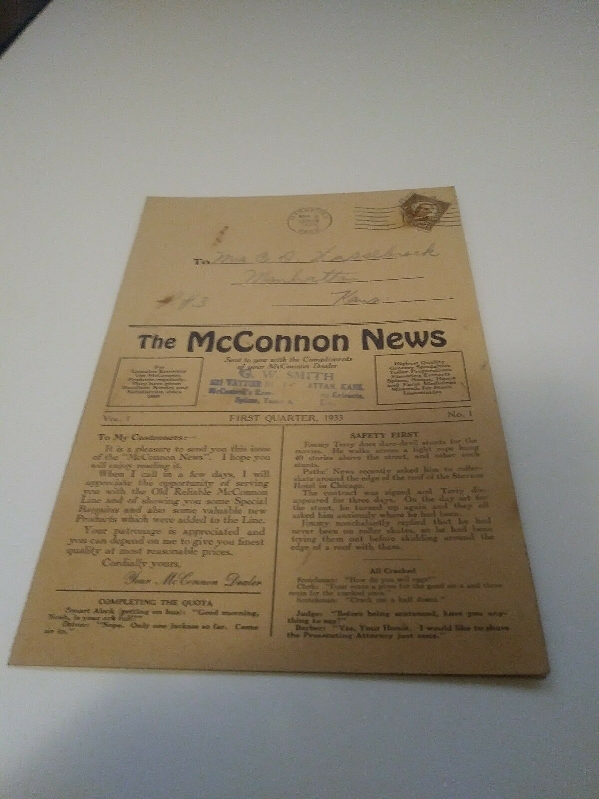 The Mcconnon News Vol 1 No. 1 1933 First Quarter