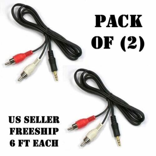 New Vaiyer 6ft 3.5mm Aux Plug To 2 Rca Male Plug Y Audio Stereo Cable - 2 Pack