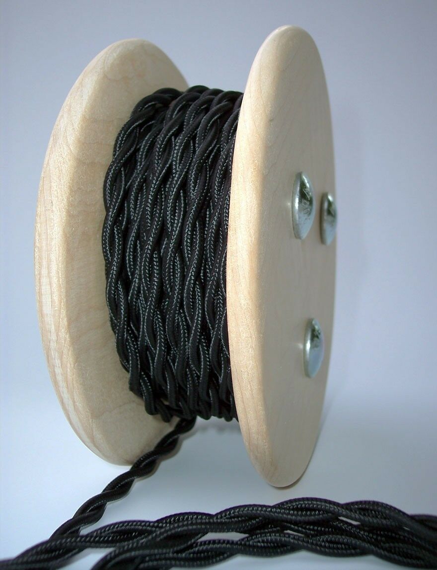 Black Cloth Covered Twisted Wire 25ft Roll - Lamp Cord - Antique Fan Rewire
