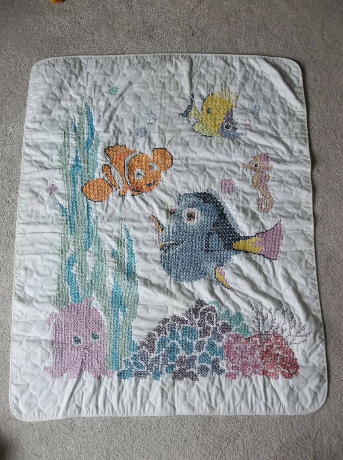 Completed Embroidered Sea Creatures "dora The Explorer" Baby Cover Quilt