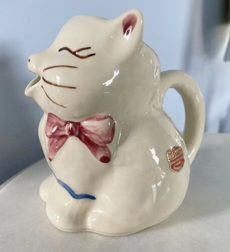 Vintage Shawnee Pottery W/ Foil Label Puss N’ Boots Cat Creamer Pitcher Flawless