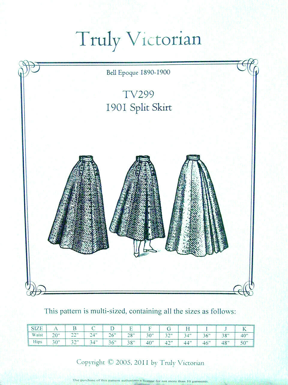 Old West Truly Victoria Edwardian Riding Style Split Skirt Sewing Pattern Tv299