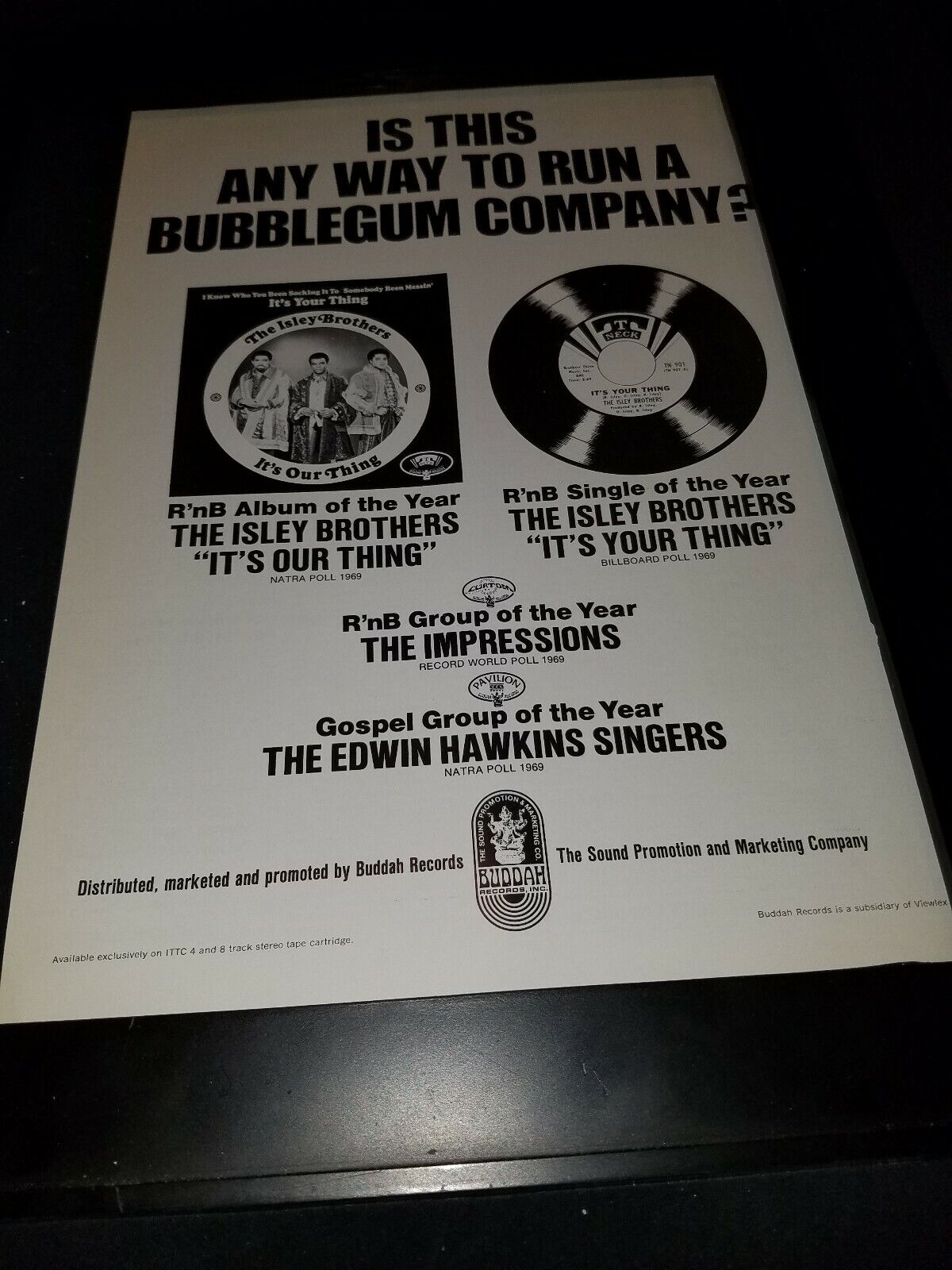 The Isley Brothers Buddha Records Rare Original Promo Poster Ad Framed!