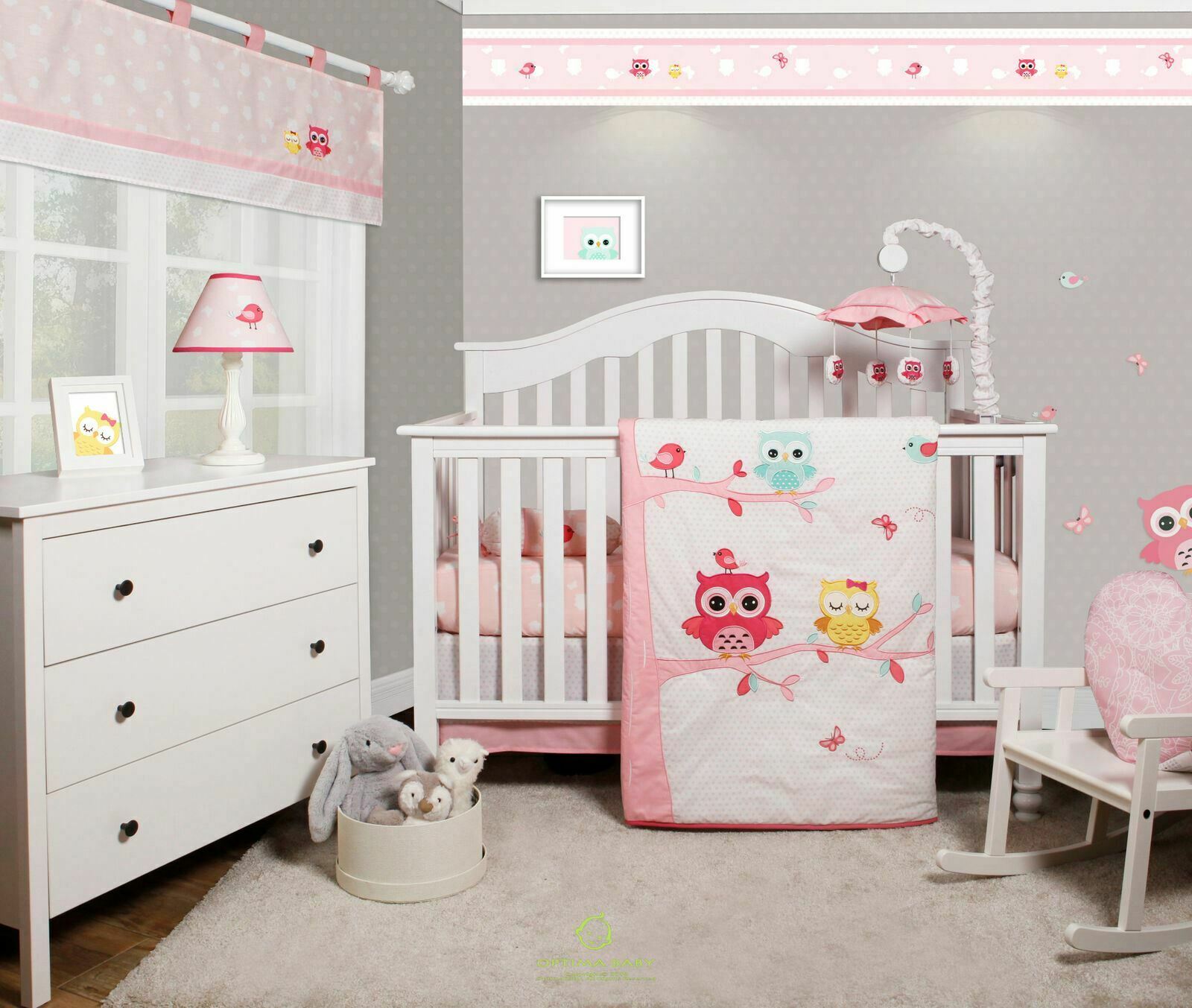 Optimababy 7pcs Enchanted Owls Family Baby Bedding Sets With Musical Mobile