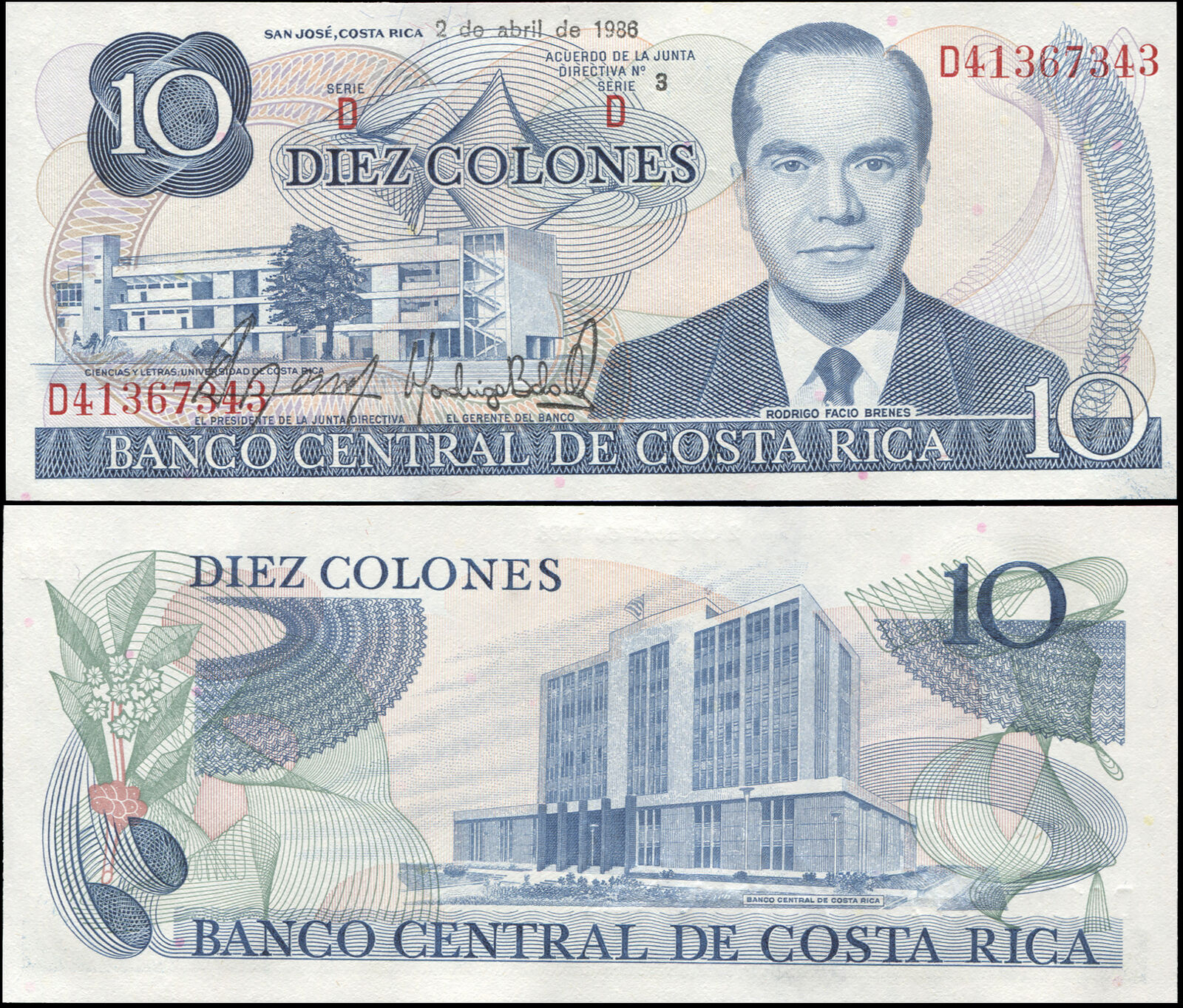 Costa Rica Banknote 10 Colones - P.237w 02.04.1986 Unc