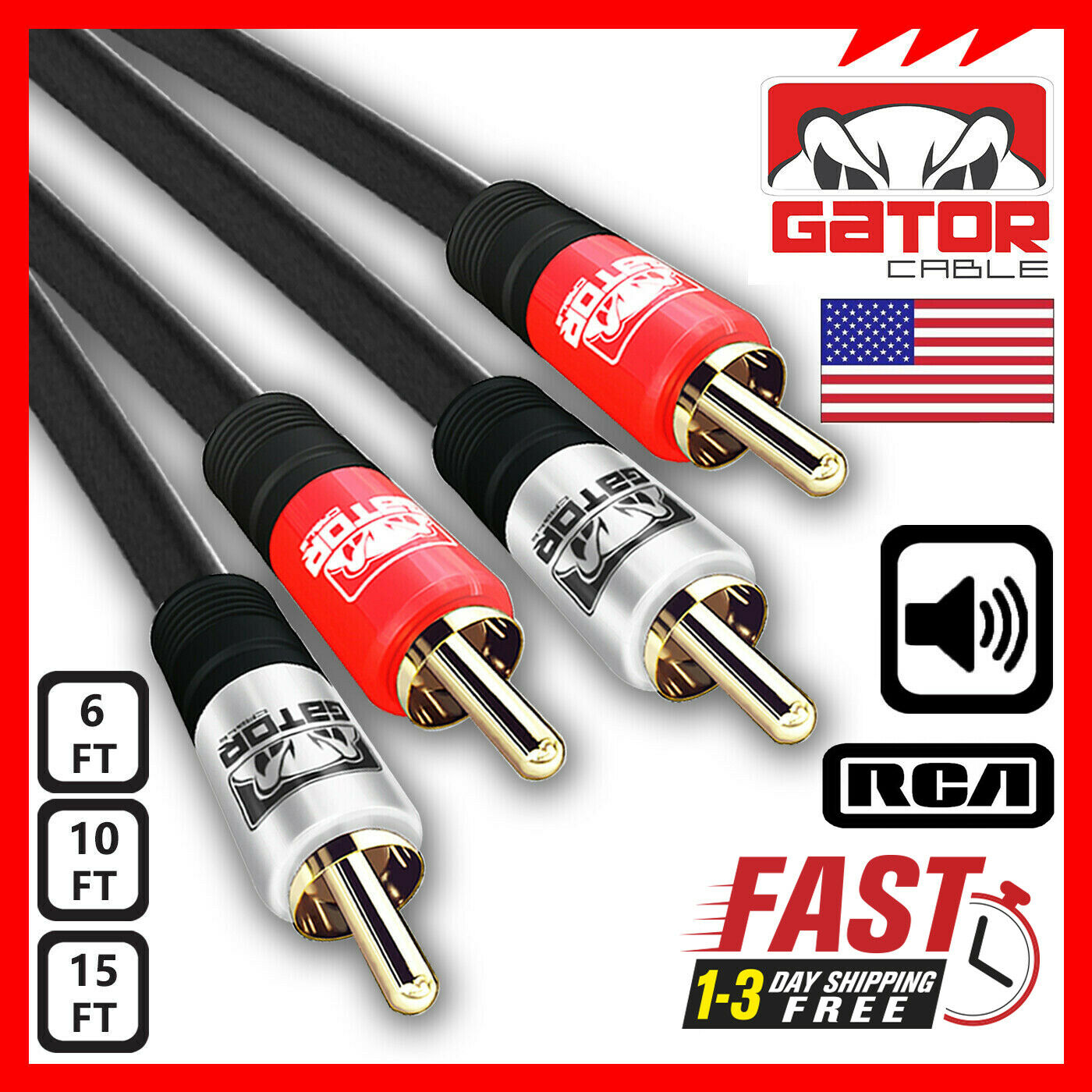 2-rca To 2-rca Male Stereo Audio Patch Coaxial Cable Cord L/r Gold Plated Plug