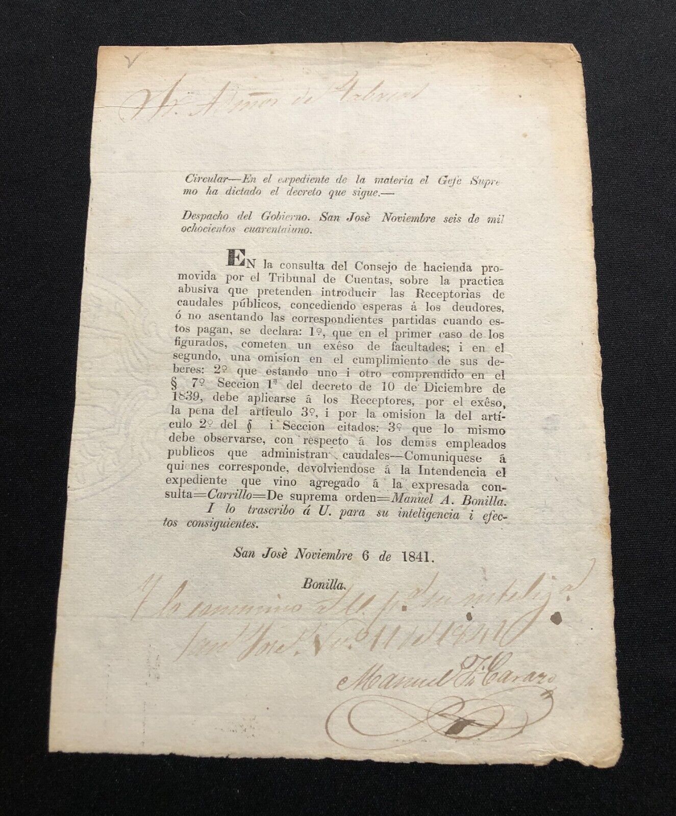 🇨🇷costa Rica 1841 Government Document Sent To Factoria De Tabacos • Lot4