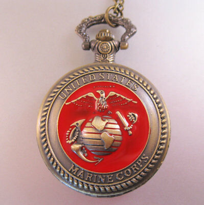 Usa Red Marines Marine Corp Pocket Watch & Belt Chain Necklace Gifts For Soldier