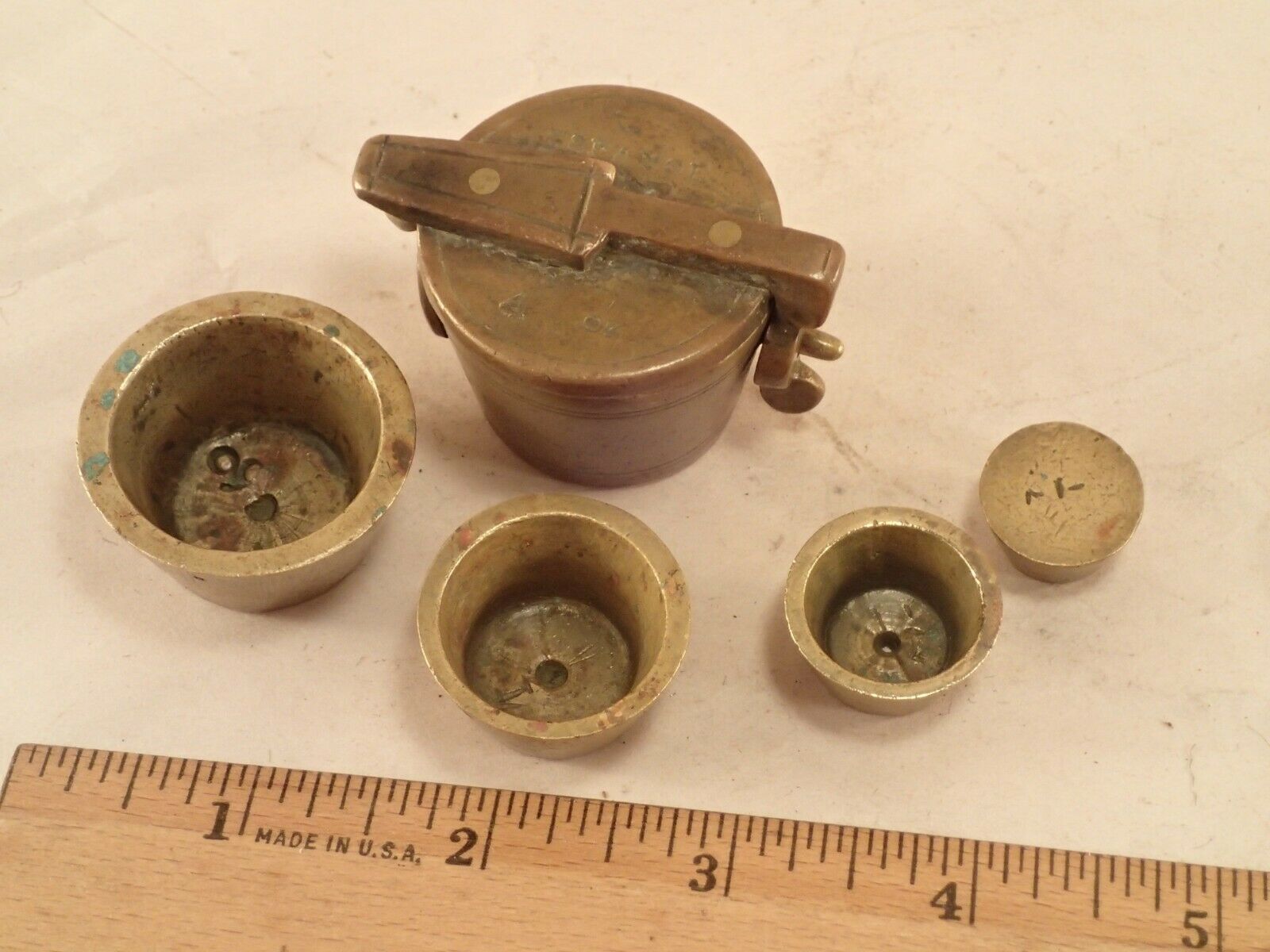 Atqe Spanish 5 Piece Set Of Brass Nesting Apothecary Scale Weights Measure Cups