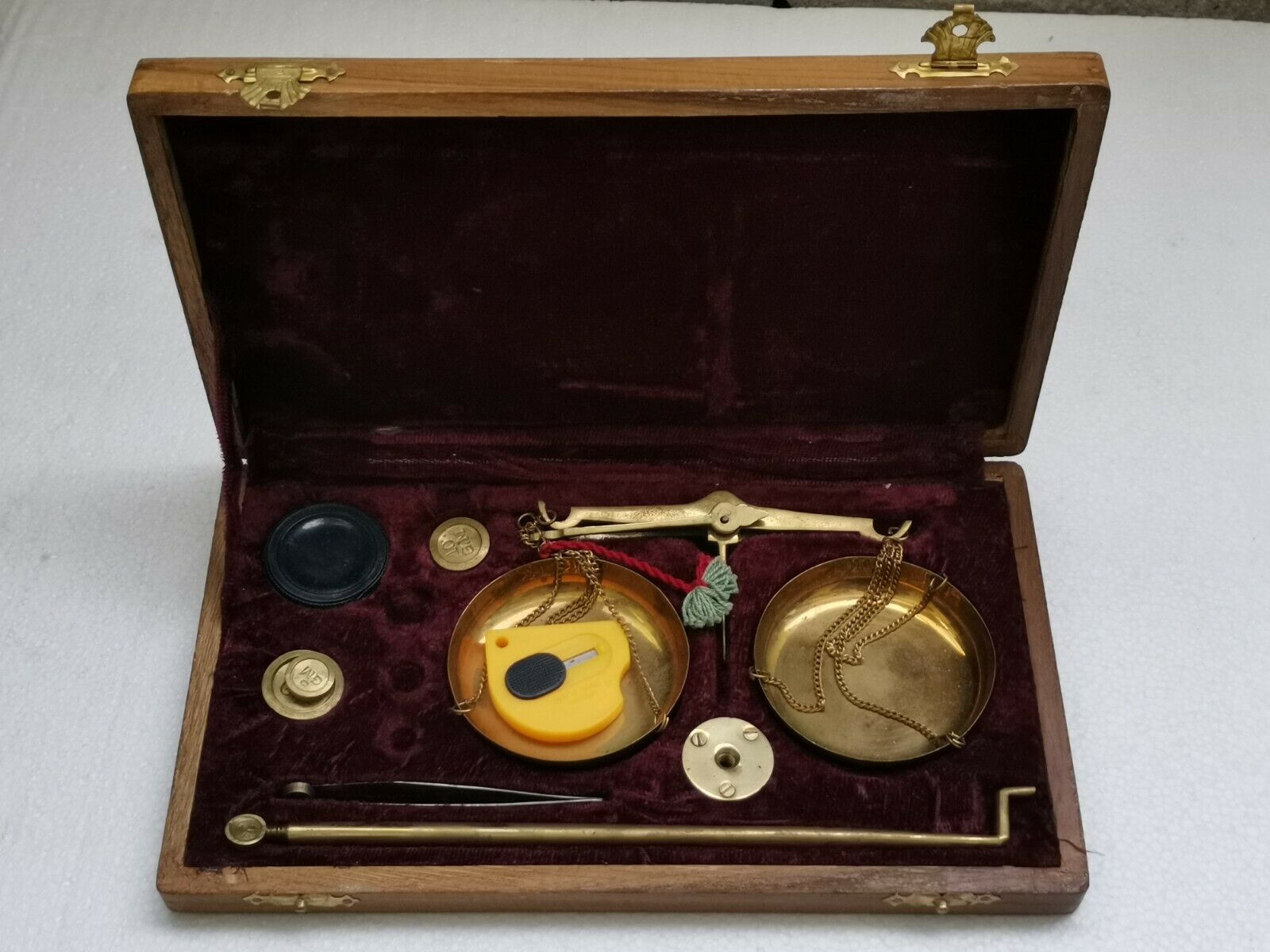 Vintage Brass Weigh Scale- Made In India Brass Weights Velvet Box