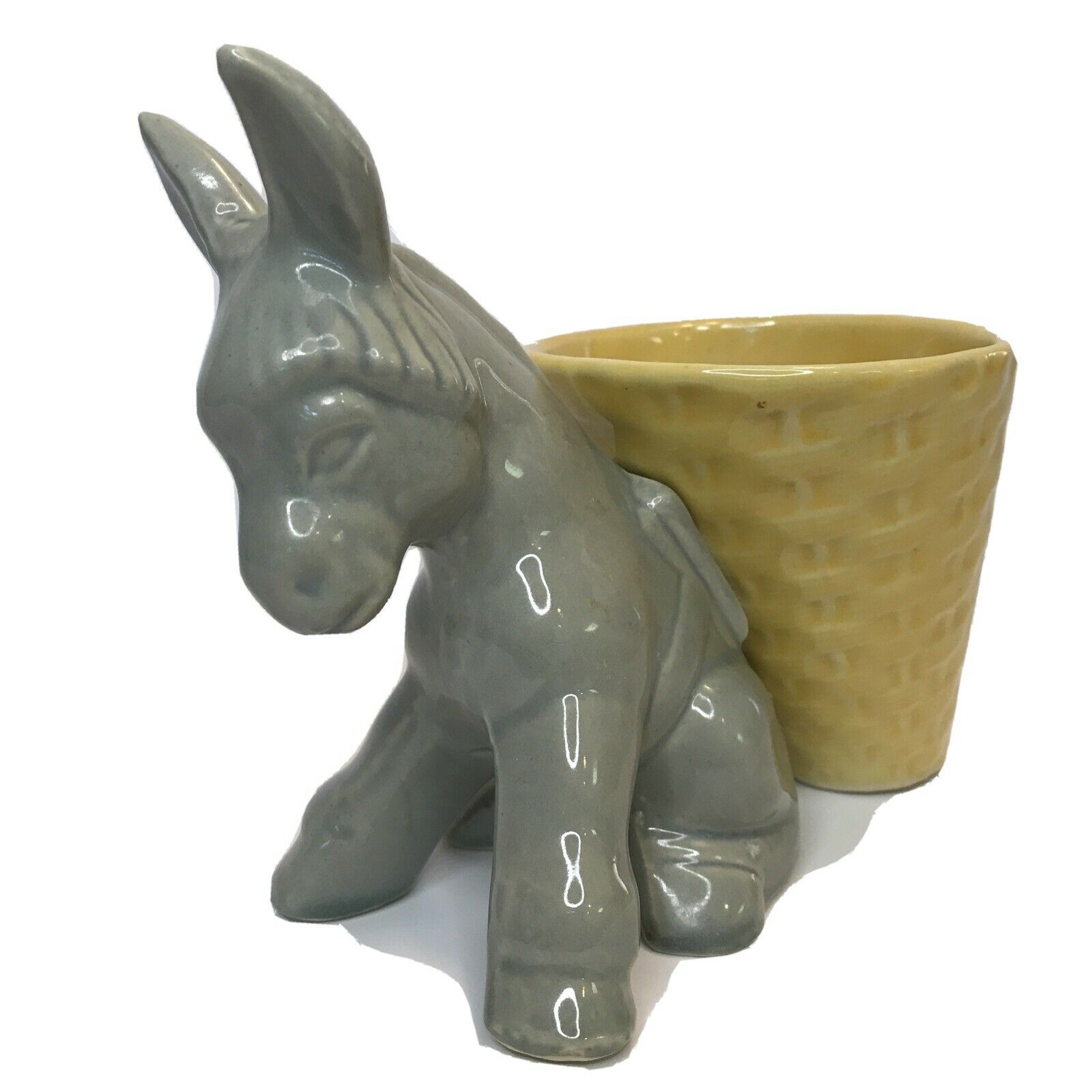 Vintage Rare Shawnee Pottery #671 Grey Donkey With Yellow Basket Vase/planter