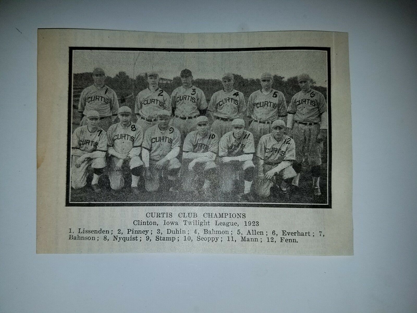 Curtis Club Twilight League 1923 Baseball Team Picture