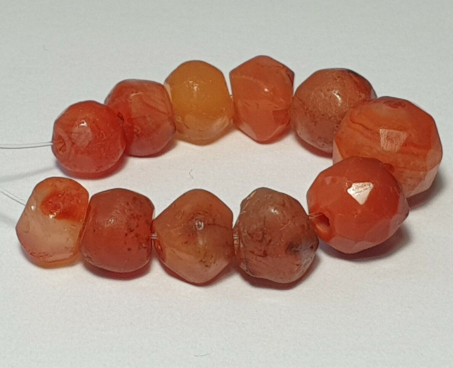 11 Ancient Rare Carnelian Faceted Agate African Trade Beads (mm To Mm)