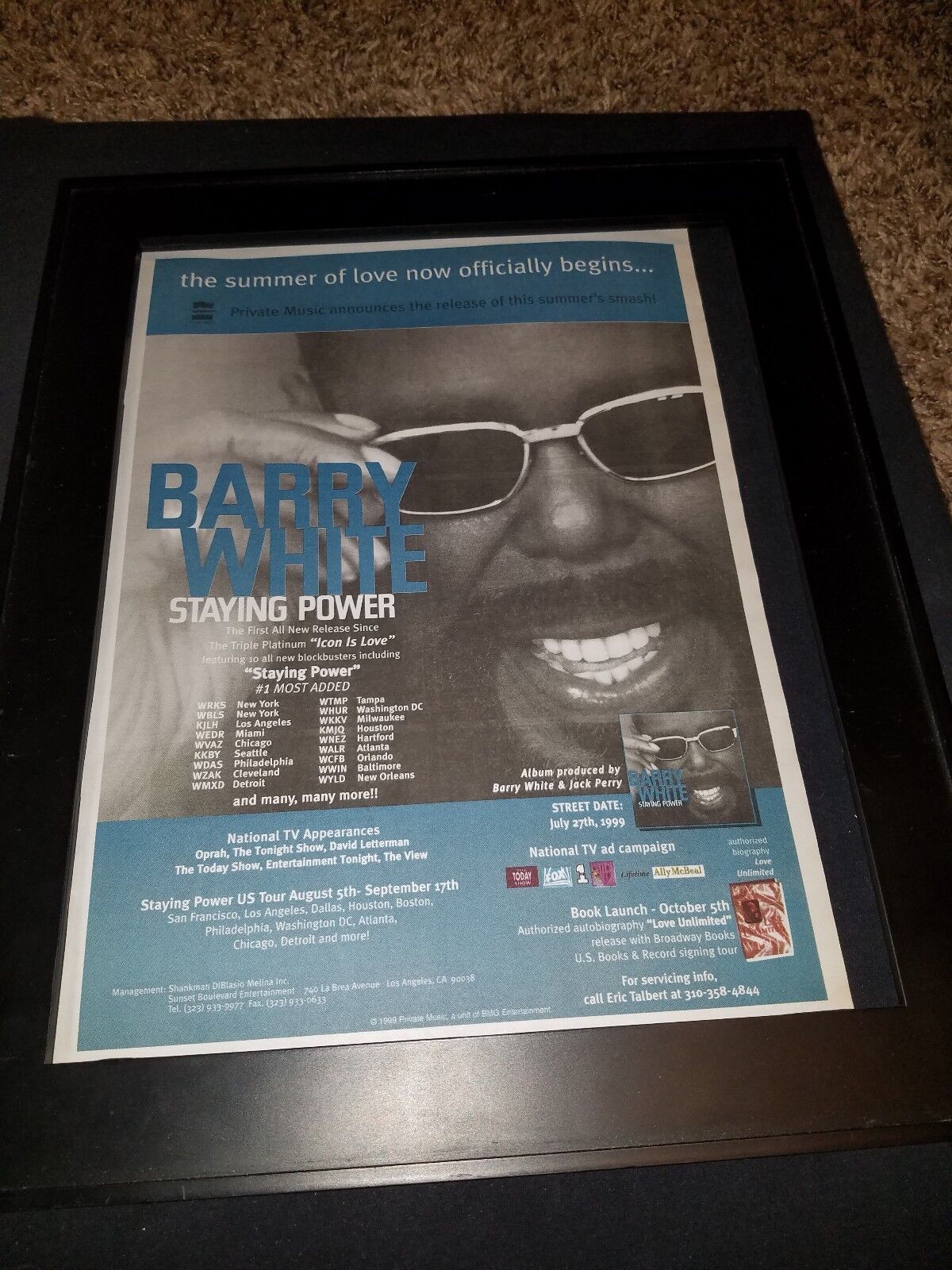 Barry White Staying Power Rare Original Radio Promo Poster Ad Framed!