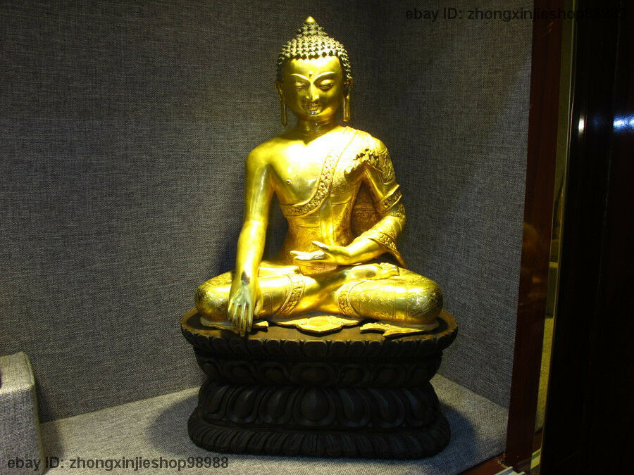 Nepal 100% Pure Bronze 24k Gold Refined Carved Sakyamuni Tathagata Buddha Statue