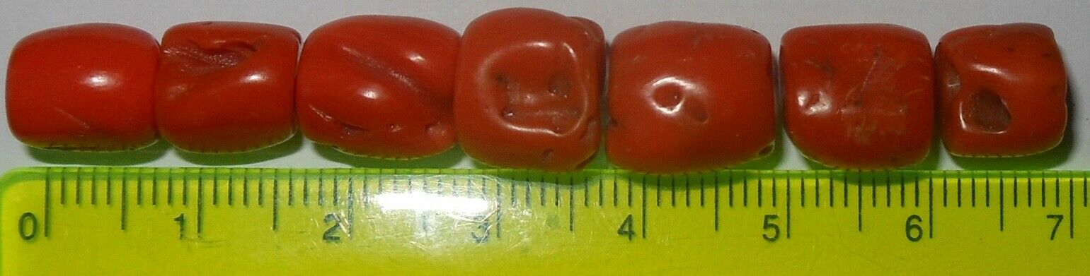 Precious Set 7 Pcs. Very Old Coral Beads Mm. 9/11 Gr. 8,5