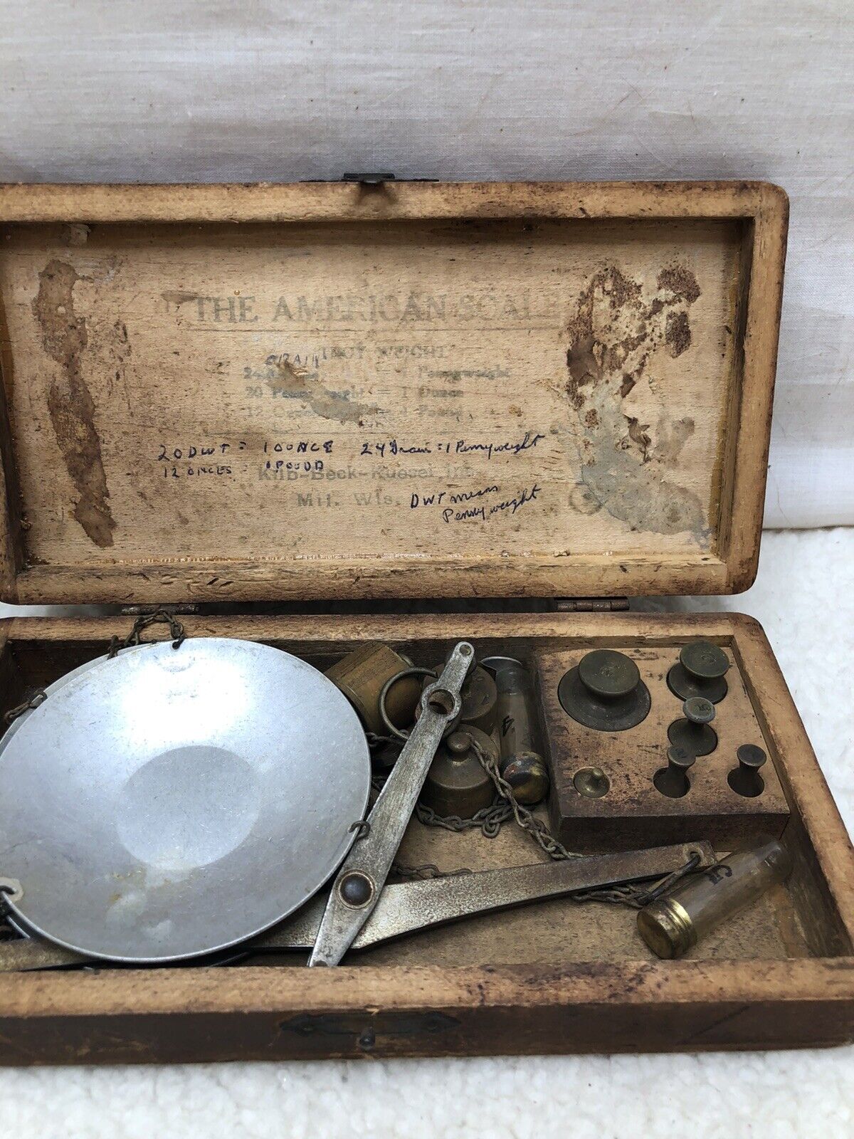 Antique Troy Weight Balance Scale In Wooden Case