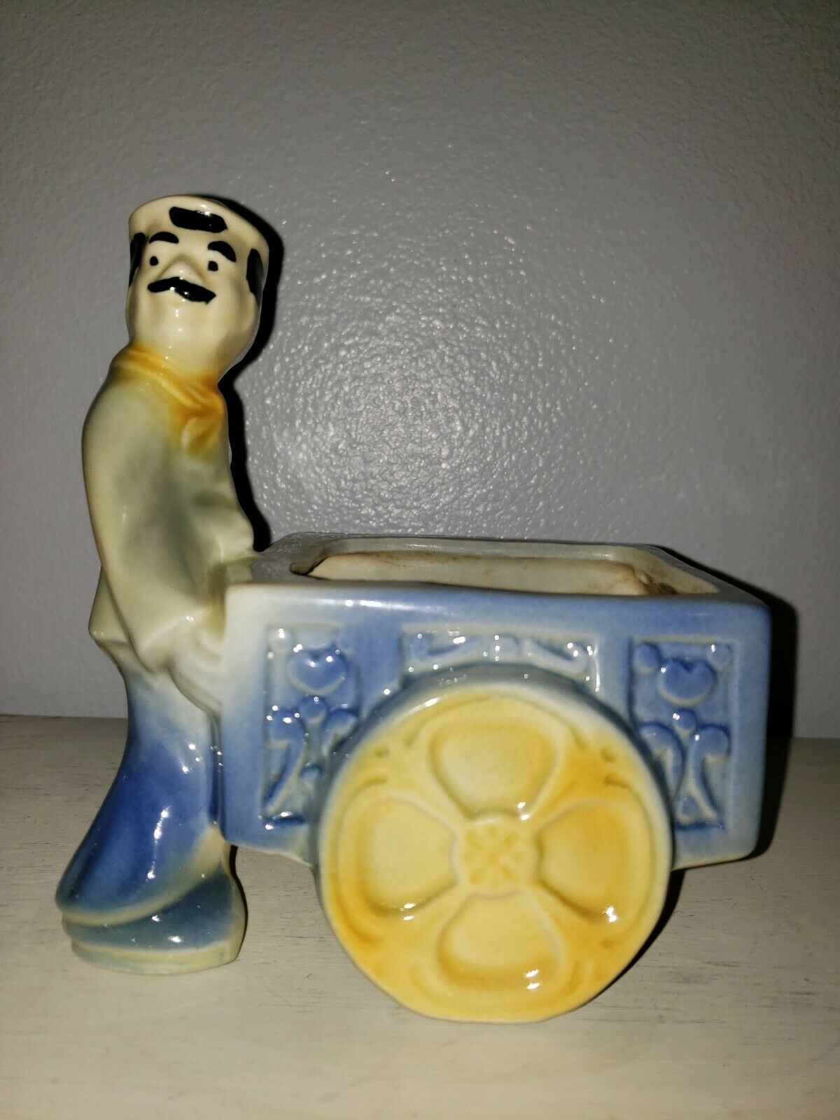 Vintage Shawnee Pottery Man With Cart Planter #621 Multi Colored