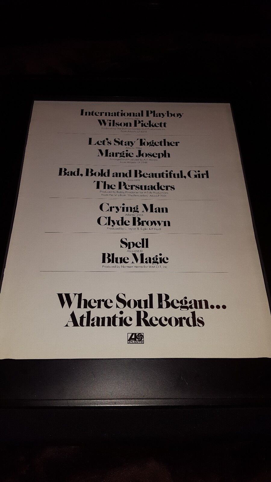Atlantic Records Soul Rare Original Promo Poster Ad Framed!
